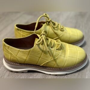 Linea Paolo Moira Women's Leather Oxford Yellow Croc Embossed Lug Sole SZ 9M